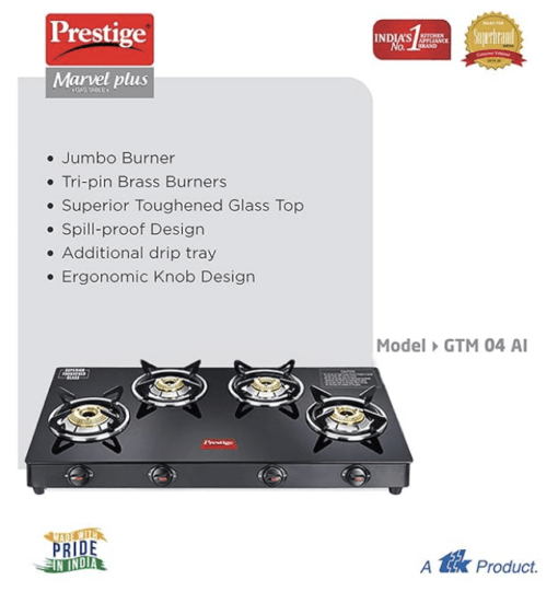 Prestige Marvel Plus Gas Stove GTM 04 - Black, Manual, 4 Burner - Image 3